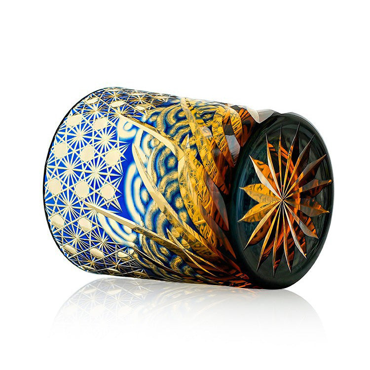 Handgeschliffenes Overlay Kristall Whiskeyglas | Welle & Sternblume Schliff | 260ml | 4 Farben