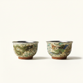 Dragon & Phoenix Silver-Inlay Enamel Cup Pair | Polychrome Gold-Ground Ceramic | Cinnabar Base | 125ml