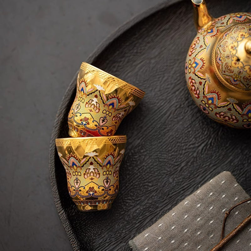 GUYU Teebecher mit Goldeinlage Dunhuang | Immaterielles Kulturerbe Vergoldung | 40ml | Gongfu-Teetasse