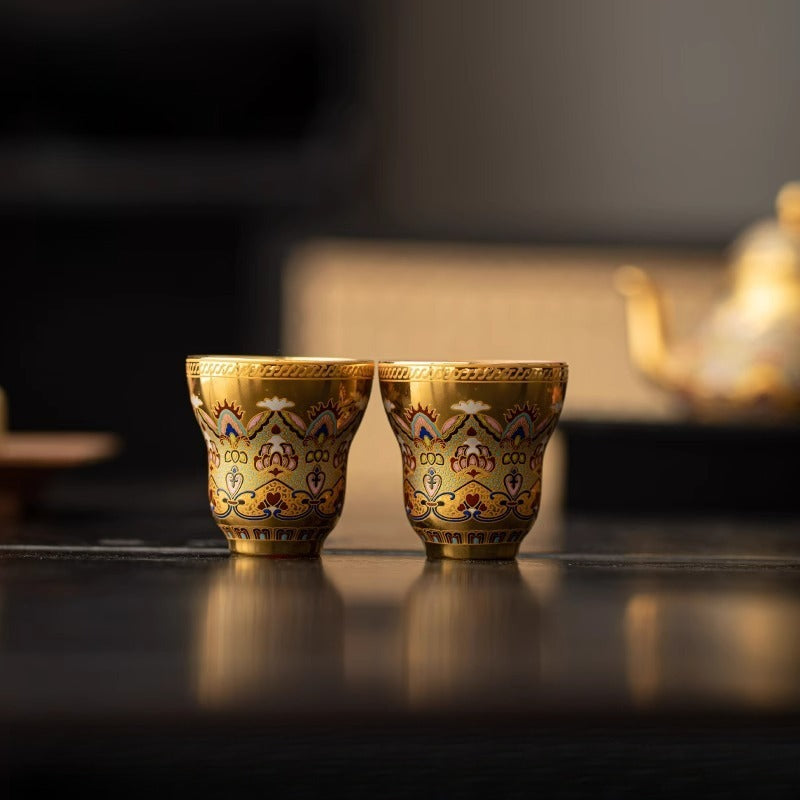 GUYU Teebecher mit Goldeinlage Dunhuang | Immaterielles Kulturerbe Vergoldung | 40ml | Gongfu-Teetasse