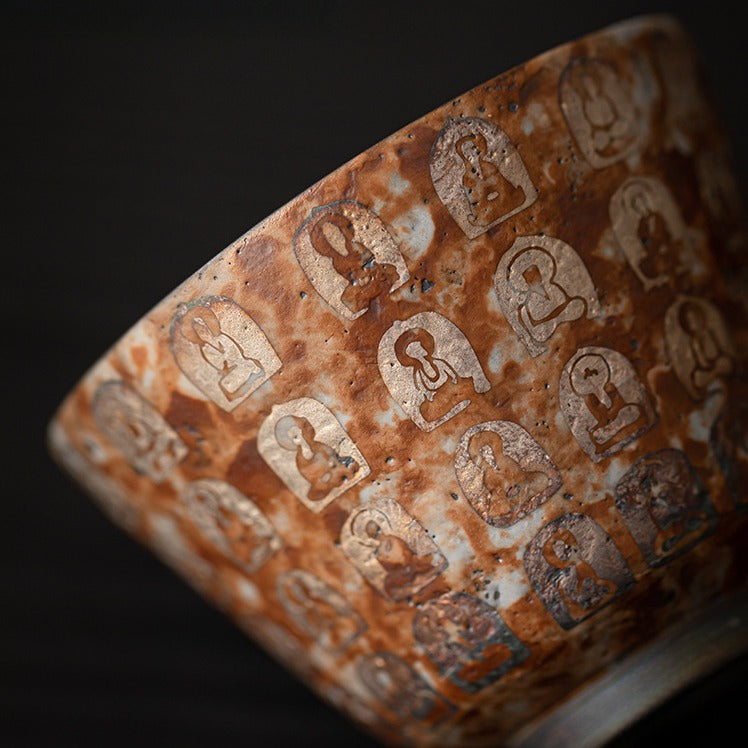 Meister-Teetasse „Zehntausend Buddhas“ mit Silbereinlage | Zen-buddhistisches Relief | 120 ml | Gongfu-Tee