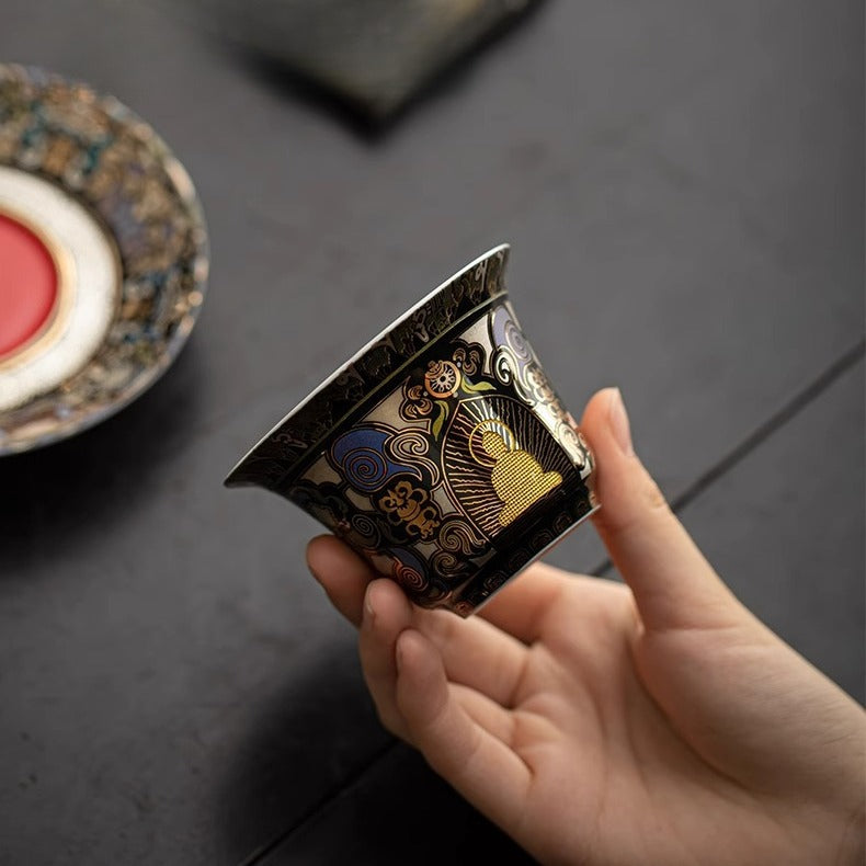 Dunhuang Goldener Buddha Sancai Gaiwan | Immaterielles Kulturerbe Vergoldung | Zinnoberrotes Interieur | Gongfu Tee