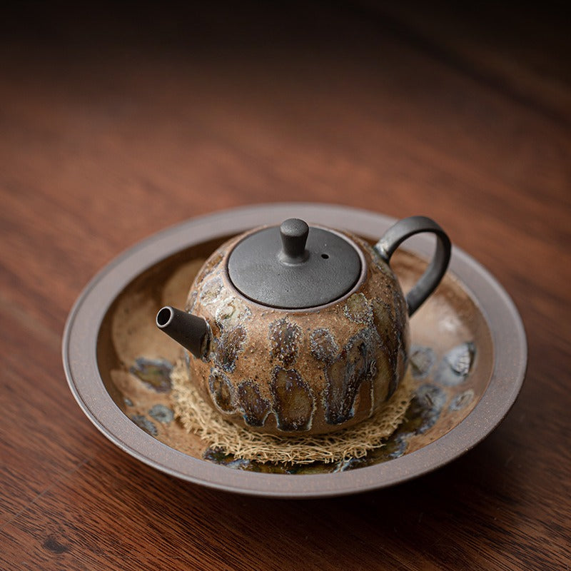 Hochtemperatur-Kiln-Transformation Teekanne & Untertasse | Nezha Rot & Bienenwachs Glasur | 150ml | Dehua