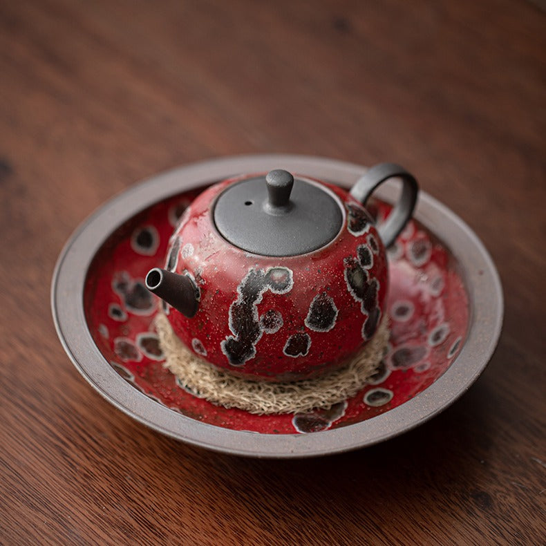 Hochtemperatur-Kiln-Transformation Teekanne & Untertasse | Nezha Rot & Bienenwachs Glasur | 150ml | Dehua
