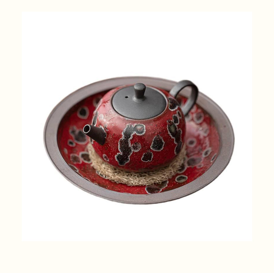 Hochtemperatur-Kiln-Transformation Teekanne & Untertasse | Nezha Rot & Bienenwachs Glasur | 150ml | Dehua
