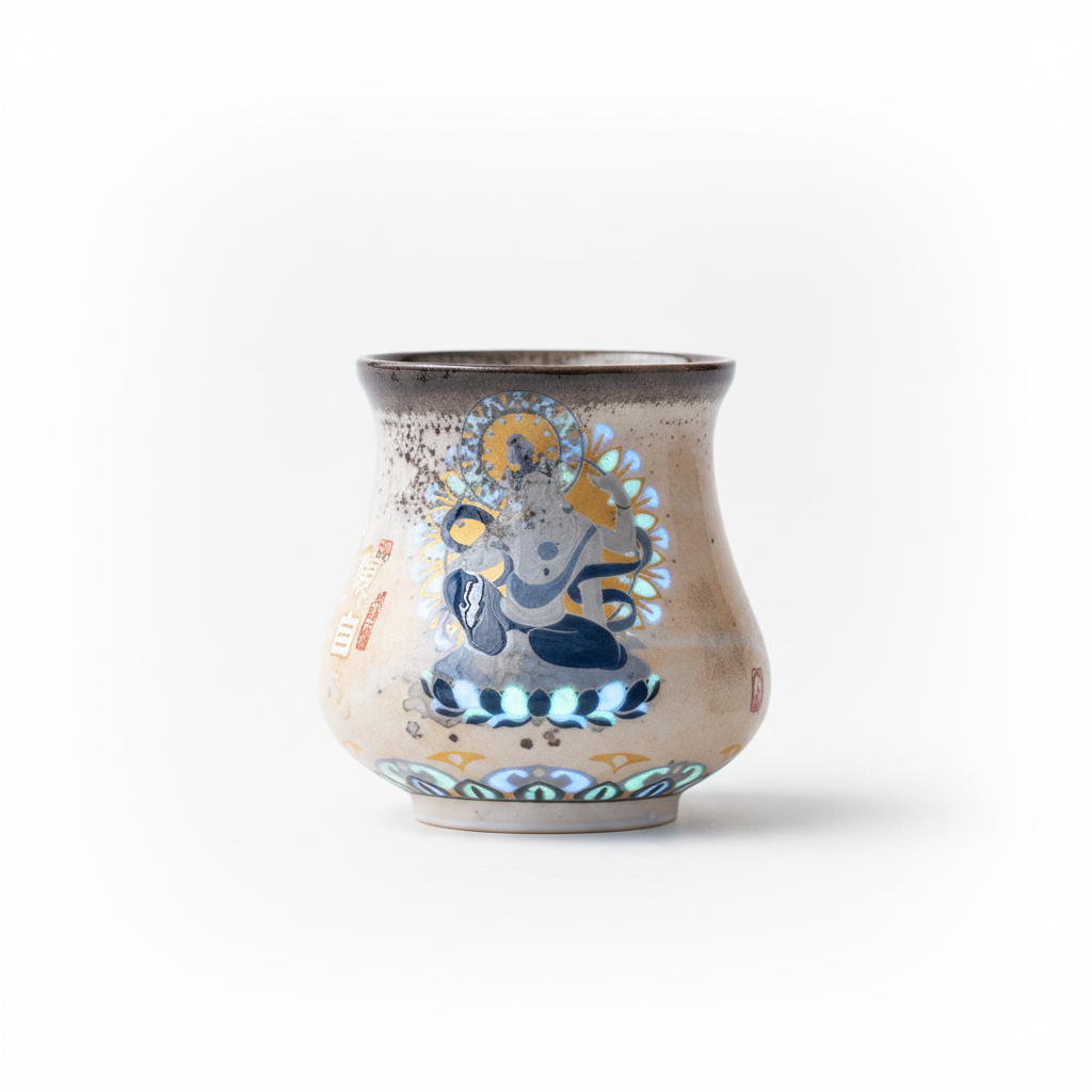 GUYU Wuxiang Regenbogenlicht Schatzvasen-Becher | Irisierendes buddhistisches Motiv | Dehua | 105ml
