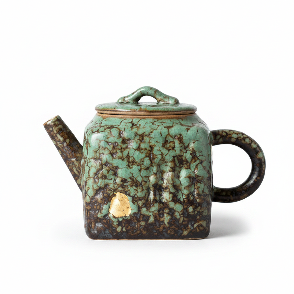 Dunhuang Mogao Cave Ceramic Teapot | Emerald Green | Handmade Gongfu Tea | Built-in Filter