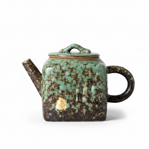 Dunhuang Mogao Cave Ceramic Teapot | Emerald Green | Handmade Gongfu Tea | Built-in Filter