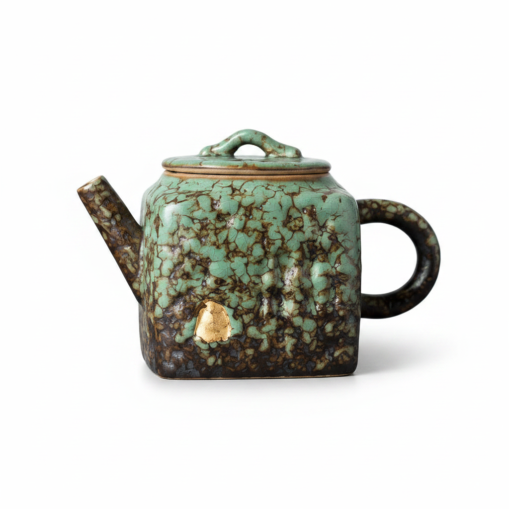 Dunhuang Mogao Cave Ceramic Teapot | Emerald Green | Handmade Gongfu Tea | Built-in Filter