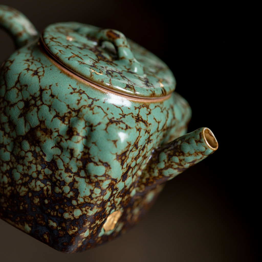 Dunhuang Mogao Cave Ceramic Teapot | Emerald Green | Handmade Gongfu Tea | Built-in Filter