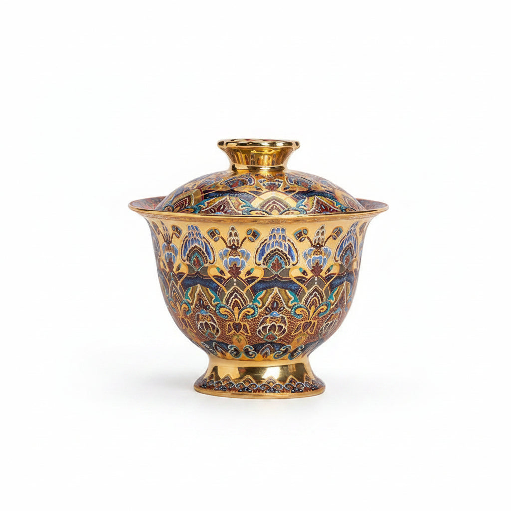 Vergoldeter Gaiwan mit erhabenen Blüten | Vergoldete Porzellan-Teeschale | Dehua-Ofen | 130ml