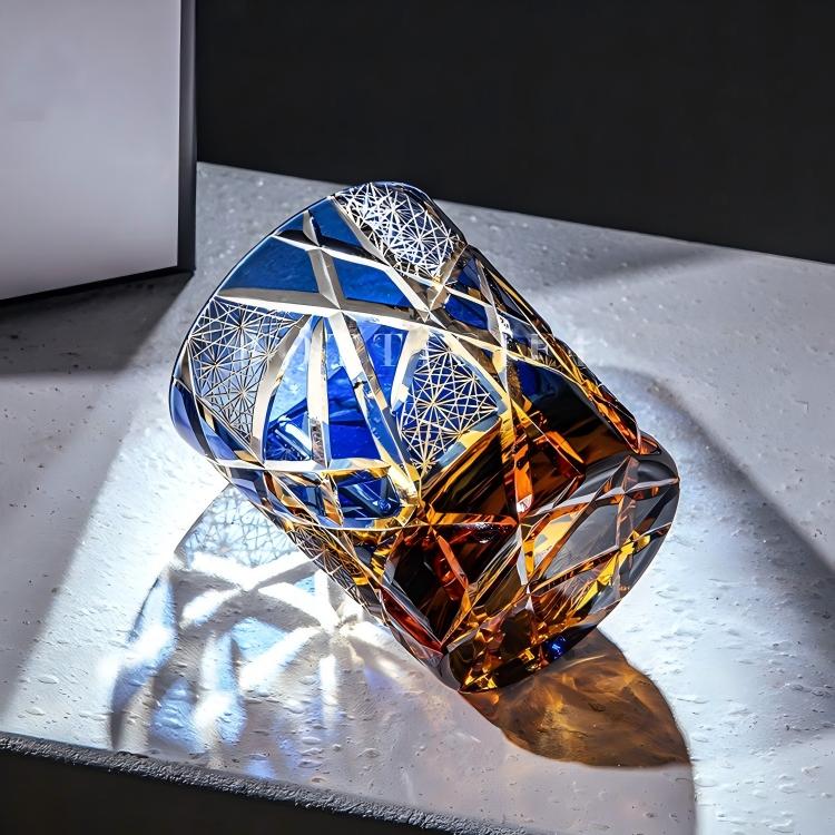 "Twilight of the Gods" Edo Kiriko Hand-Carved Crystal Whiskey Glass | 280ml | Overlay Glass