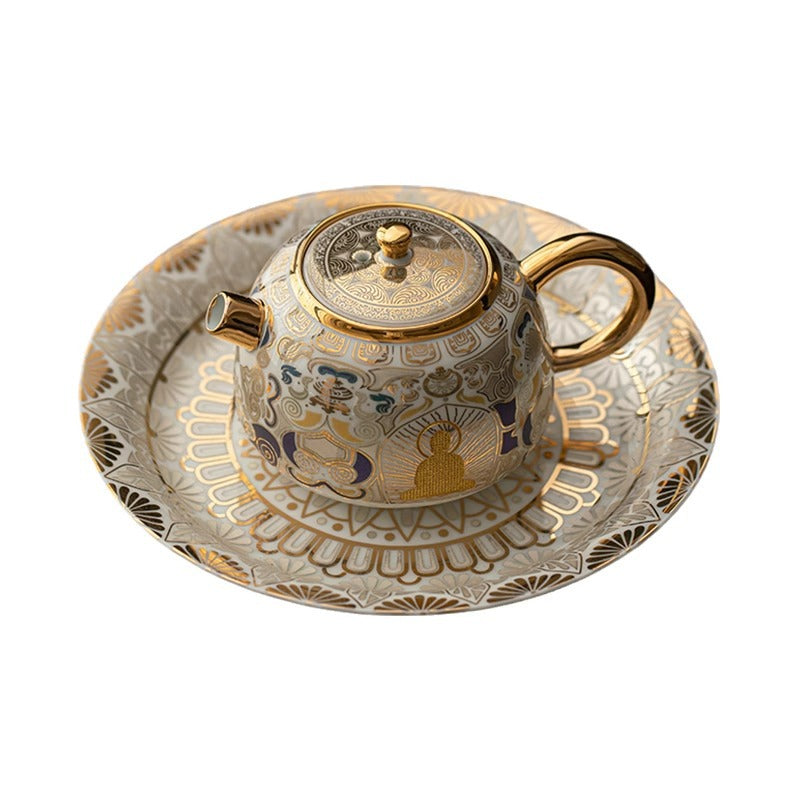GUYU Gold- und Silbereinlegearbeit Weiße Thangka Teekanne | Dehua-Porzellan | 135ml | Dunhuang