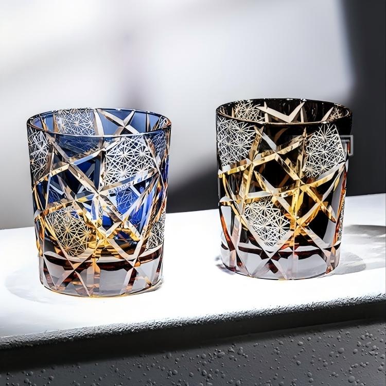 "Twilight of the Gods" Edo Kiriko Hand-Carved Crystal Whiskey Glass | 280ml | Overlay Glass