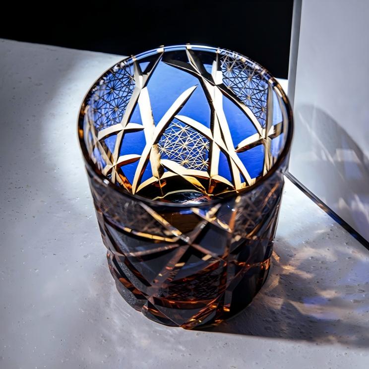 "Twilight of the Gods" Edo Kiriko Hand-Carved Crystal Whiskey Glass | 280ml | Overlay Glass