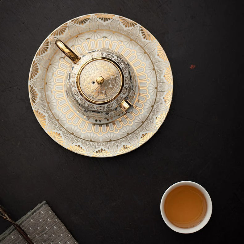 GUYU Gold- und Silbereinlegearbeit Weiße Thangka Teekanne | Dehua-Porzellan | 135ml | Dunhuang
