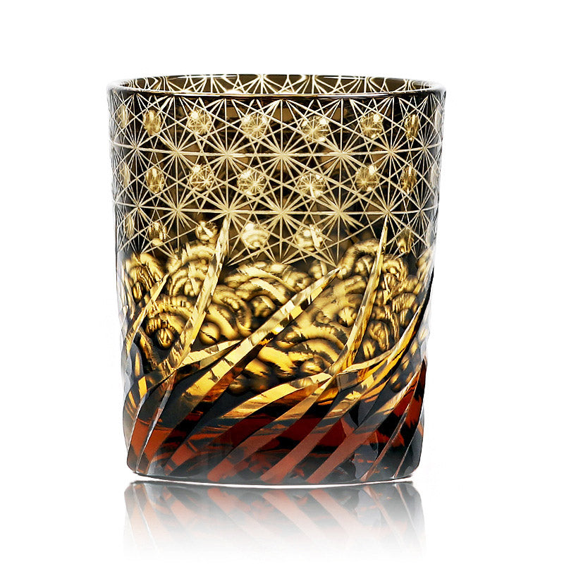 Handgeschliffenes Overlay Kristall Whiskeyglas | Welle & Sternblume Schliff | 260ml | 4 Farben
