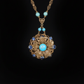 Medieval Vintage Gold-Plated Necklace with Turquoise Flower Centre | European Style