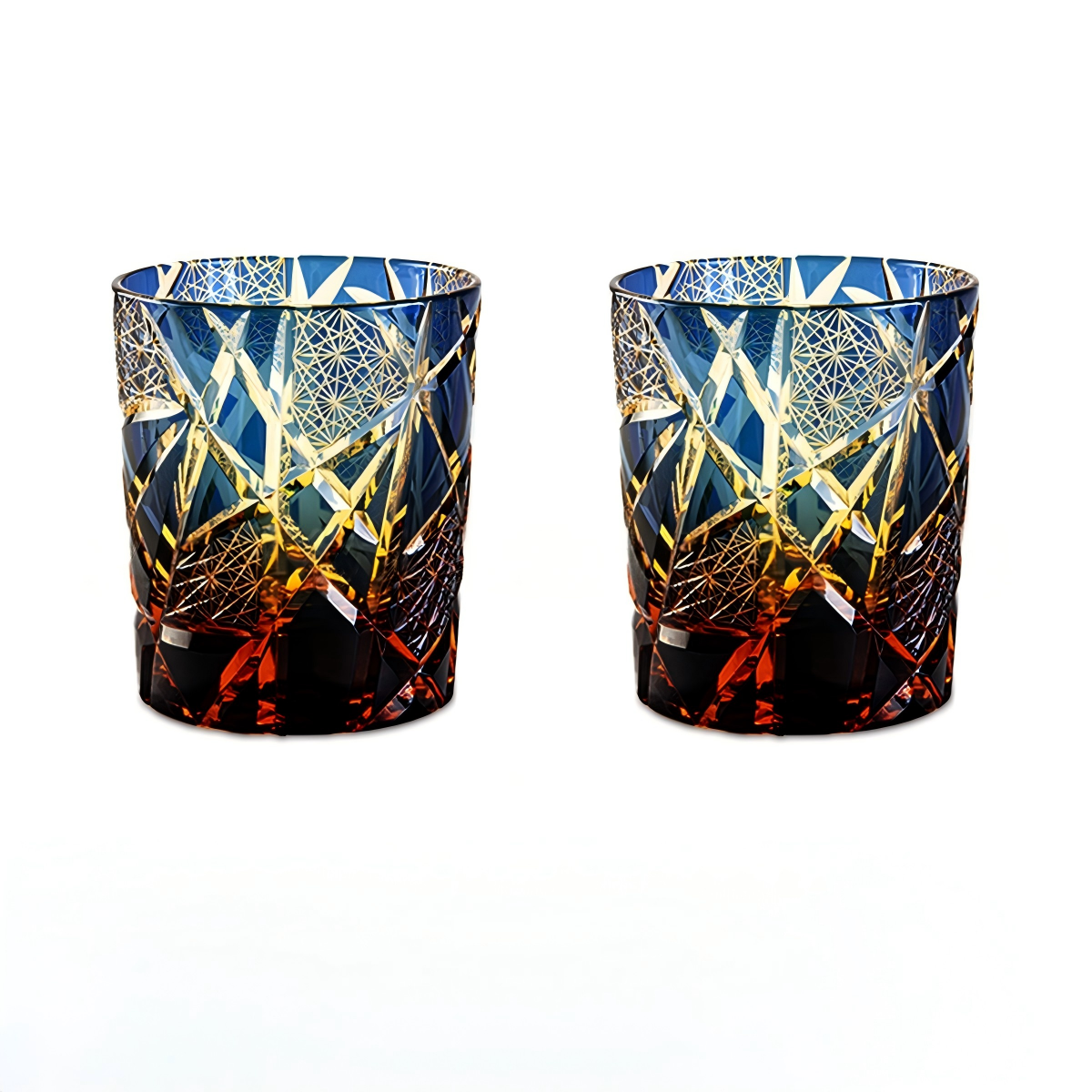 "Twilight of the Gods" Edo Kiriko Hand-Carved Crystal Whiskey Glass | 280ml | Overlay Glass