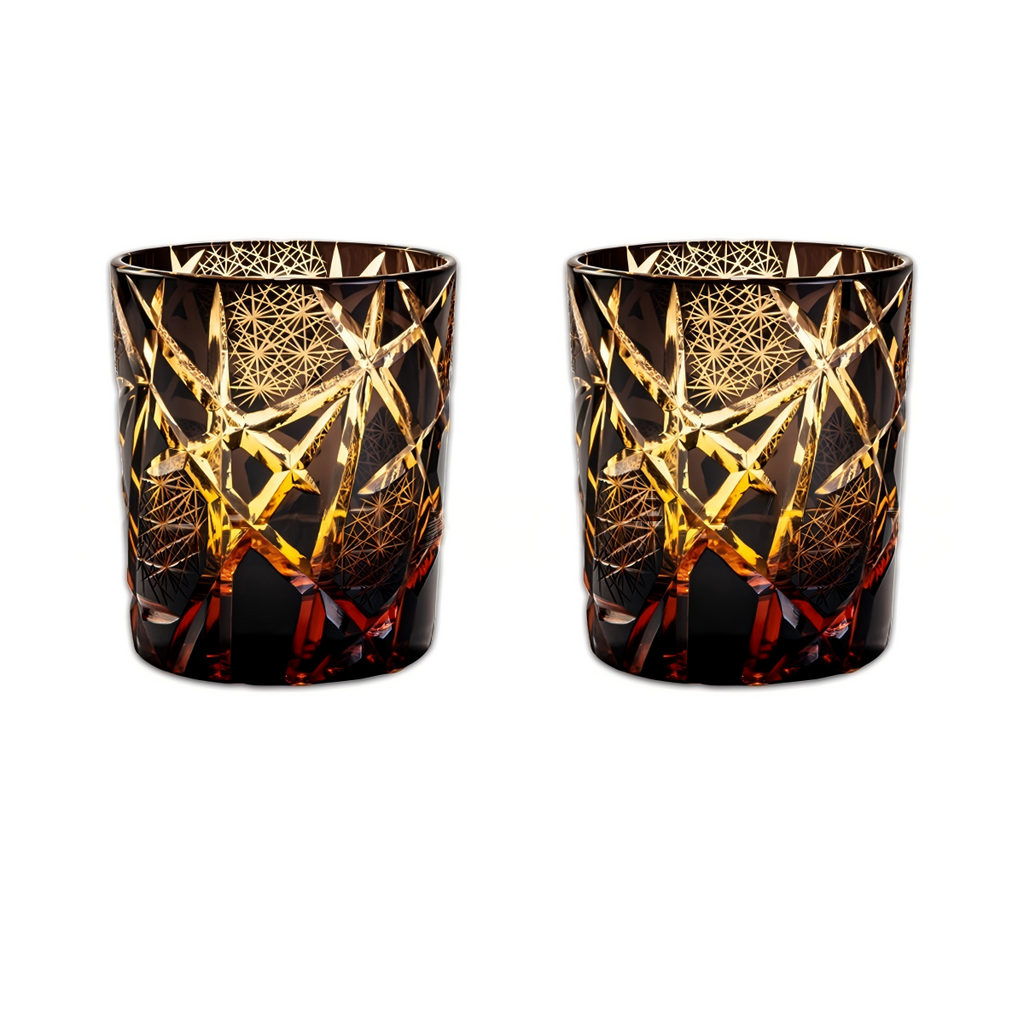 "Twilight of the Gods" Edo Kiriko Hand-Carved Crystal Whiskey Glass | 280ml | Overlay Glass