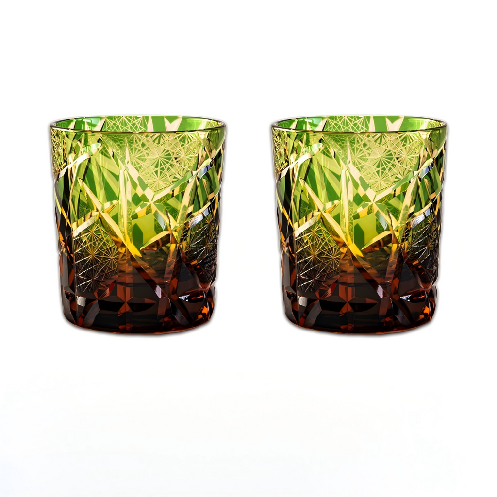 "Twilight of the Gods" Edo Kiriko Hand-Carved Crystal Whiskey Glass | 280ml | Overlay Glass